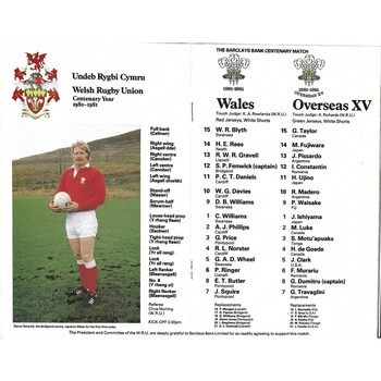 1980 Wales v Overseas XV WRU Centenary Year 1980-1981 International Rugby Union Programme