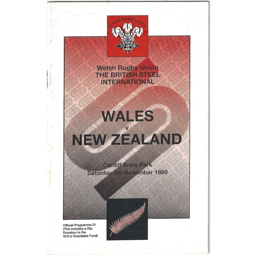 1989 Wales v New Zealand International Rugby Union Programme