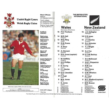 1989 Wales v New Zealand International Rugby Union Programme