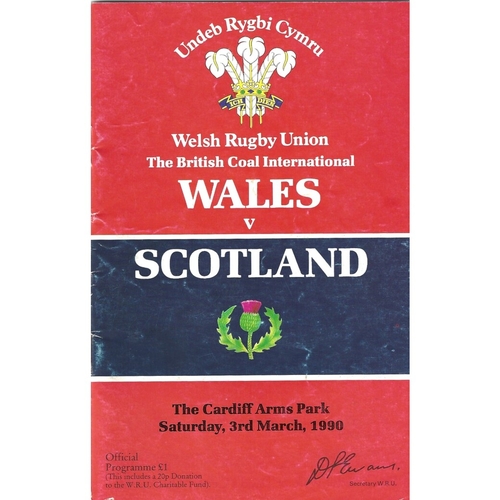 1990 Wales v Scotland 5 Nations Rugby Union Programme
