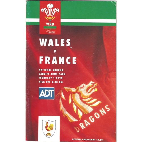 1992 Wales v France 5 Nations Rugby Union Programme