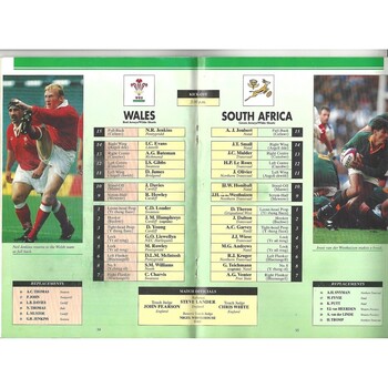 1996 Wales v South Africa International Rugby Union Programme