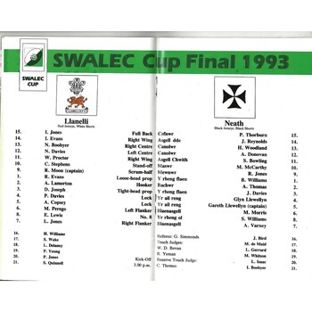 1993 Llanelli v Neath SWALEC Cup Final Rugby Union Programme