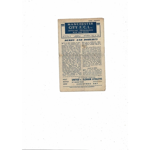 1944/45 Manchester City v Chester City Football Programme