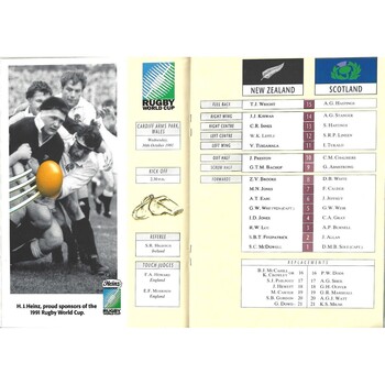 1991 New Zealand v Scotland Rugby World Cup Play Off Rugby Union Programme