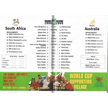 1999 South Africa v Australia Rugby World Cup Semi Final Rugby Union Programme