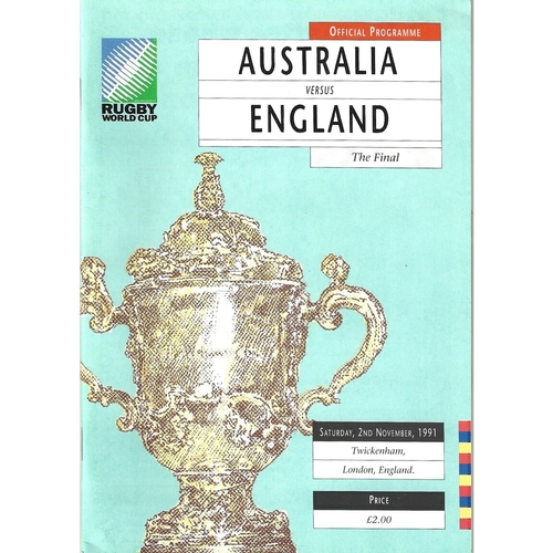 1991 Australia v England Rugby World Cup Final Rugby Union Programme