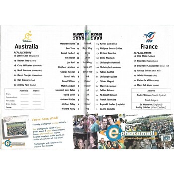 1999 Australia v France Rugby World Cup Final Rugby Union Programme