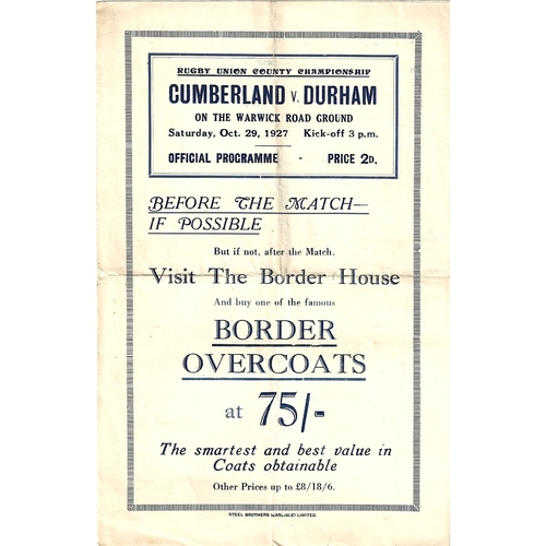 1927/28 Cumberland v Durham County Championship Rugby Union programme