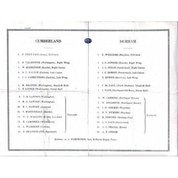 1927/28 Cumberland v Durham County Championship Rugby Union programme