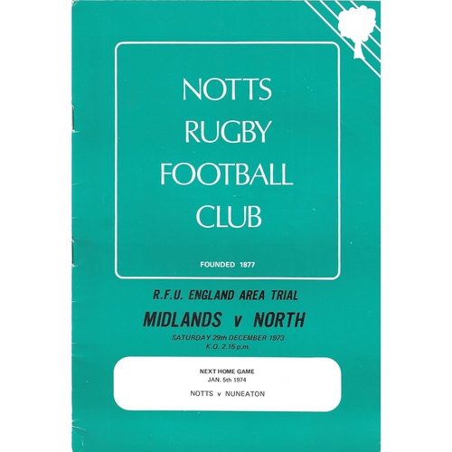 1973/74 Midlands v North County Championship Rugby Union programme