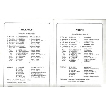 1973/74 Midlands v North County Championship Rugby Union programme