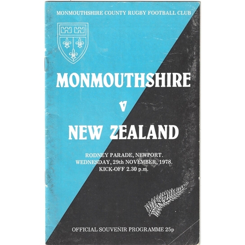 1978/79 Monmouthshire V New Zealand Tour Match Rugby Union programme