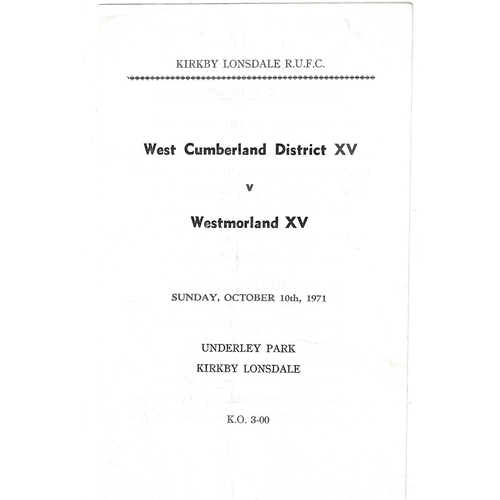 1971/72 West Cumberland District XV v Westmoreland XV County Rugby Union programme