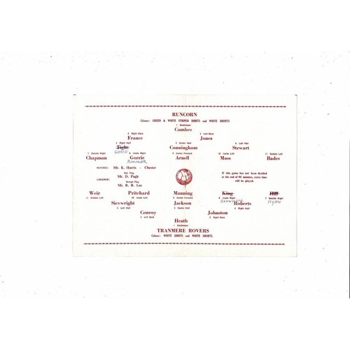 1964/65 Runcorn v Tranmere Rovers Cheshire Senior Cup Final Football Programme