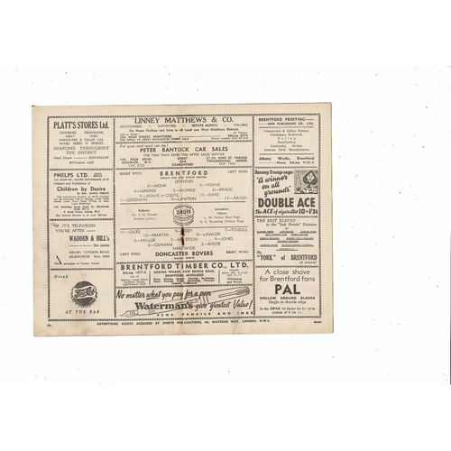 1951/52 Brentford v Doncaster Rovers Football Programme