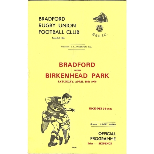 Bradford Home Rugby Union Programmes