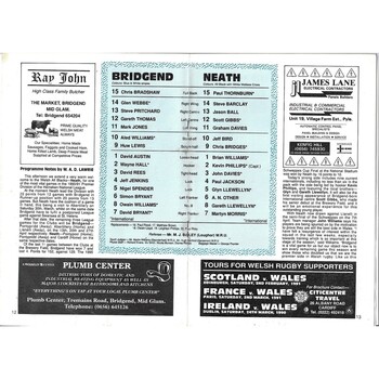 1990/91 Bridgend v Neath Rugby Union Programme