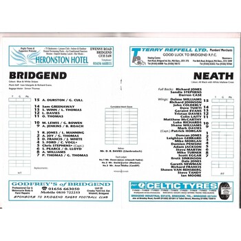 1998/99 Bridgend v Neath Rugby Union Programme
