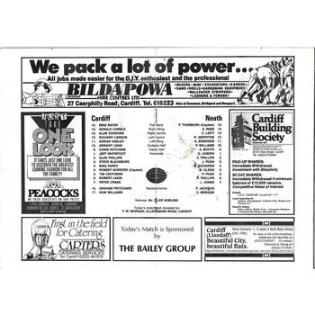 1987/88 Cardiff v Neath Rugby Union Programme