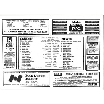 1988/89 Cardiff v Neath WRU Challenge Cup Semi Final Rugby Union Programme