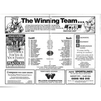 1990/91 Cardiff v Neath Rugby Union Programme