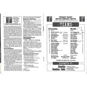 1987/88 Coventry v Neath Rugby Union Programme