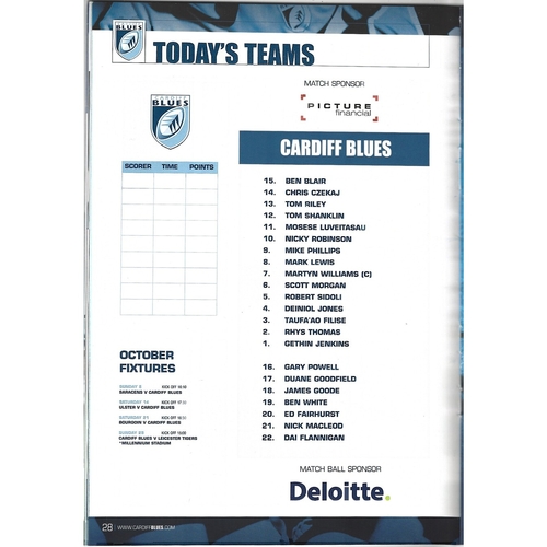 2006/07 Cardiff Blues v London Wasps Rugby Union programme