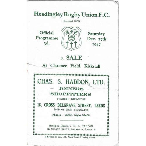 1947/48 Headingley v Sale Rugby Union Programme