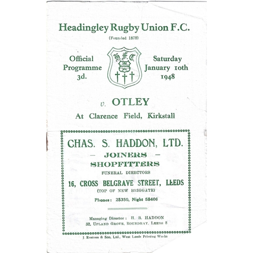 1947/48 Headingley v Otley Rugby Union Programme