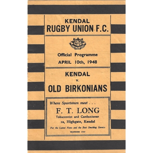 1947/48 Kendal v Old Birkonians Rugby Union Programme