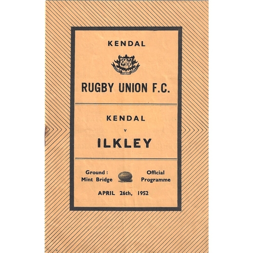 1951/52 Kendal v Ilkley Rugby Union Programme