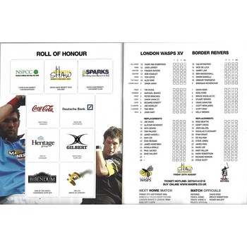 2006/07 London Wasps v Borders Reivers (in support of Simon Shaw's benefit year) Rugby Union Programme