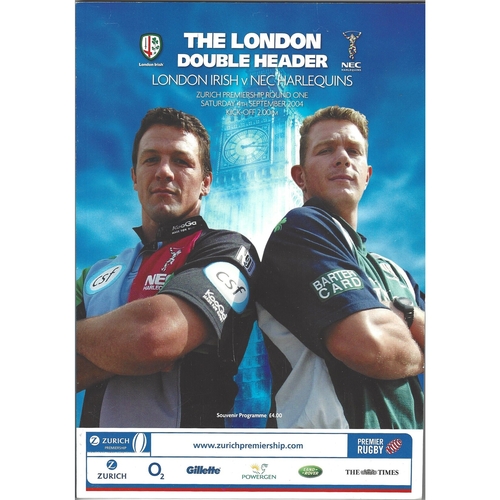 2004/05 London Irish v NEC Harlequins/Saracens v London Wasps (London double header) Rugby Union Programme