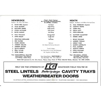1991/92 Newbridge v Neath Rugby Union Programme