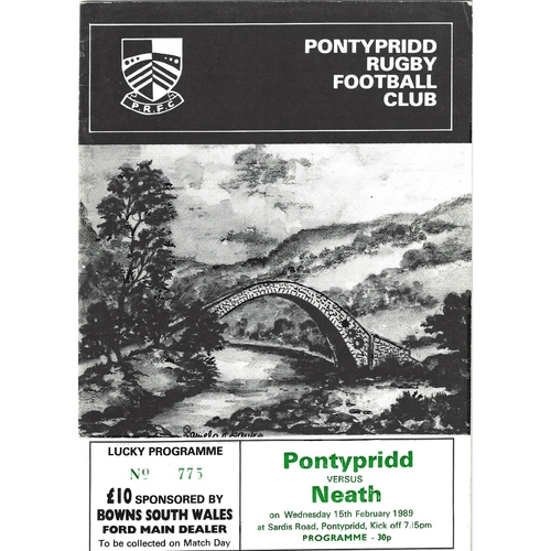 1988/89 Pontypridd v Neath Rugby Union Programme