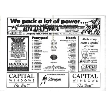 1987/88 Pontypool v Neath WRU Challenge Cup Semi Final Rugby Union Programme