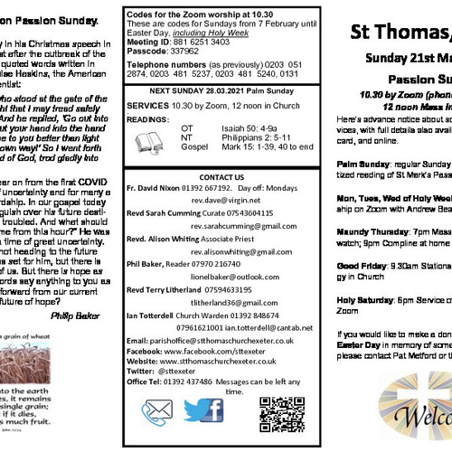Pew Sheet | The Parish of St Thomas, Exeter