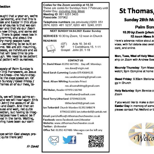 Pew Sheet | The Parish of St Thomas, Exeter