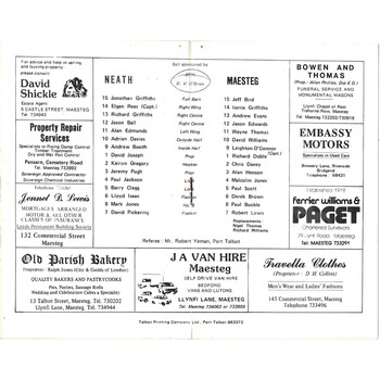 1987/88 Maesteg v Neath Rugby Union Programme