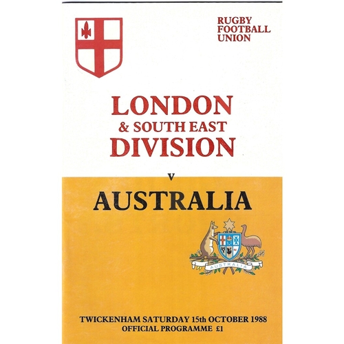 1988/89 London & South East Division v Australia Tour Match Rugby Union Programme
