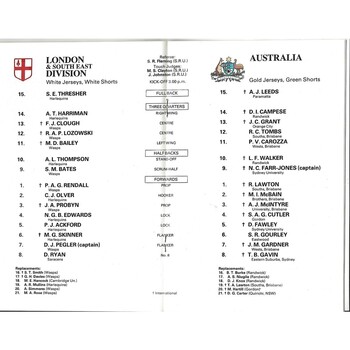 1988/89 London & South East Division v Australia Tour Match Rugby Union Programme