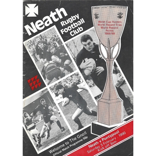 1989/90 Neath v Pontypool Rugby Union Programme