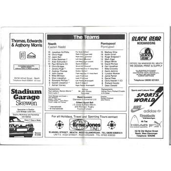 1989/90 Neath v Pontypool Rugby Union Programme