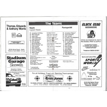 1989/90 Neath v Pontypridd Rugby Union Programme