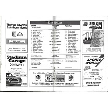 1990/91 Neath v Felinfoel WRU Schweppes Cup 6th Round Rugby Union Programme