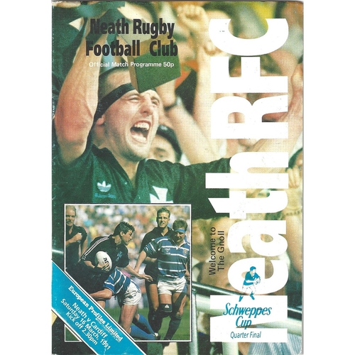1990/91 Neath v Cardiff WRU Schweppes Cup Quarter Final Rugby Union Programme