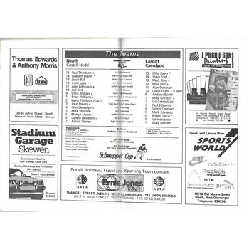 1990/91 Neath v Cardiff WRU Schweppes Cup Quarter Final Rugby Union Programme