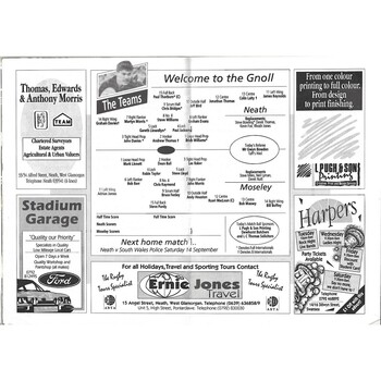 1991/92 Neath v Moseley Rugby Union Programme