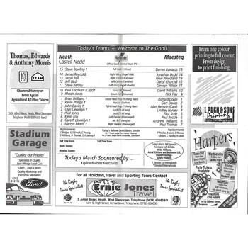 1991/92 Neath v Maesteg Rugby Union Programme